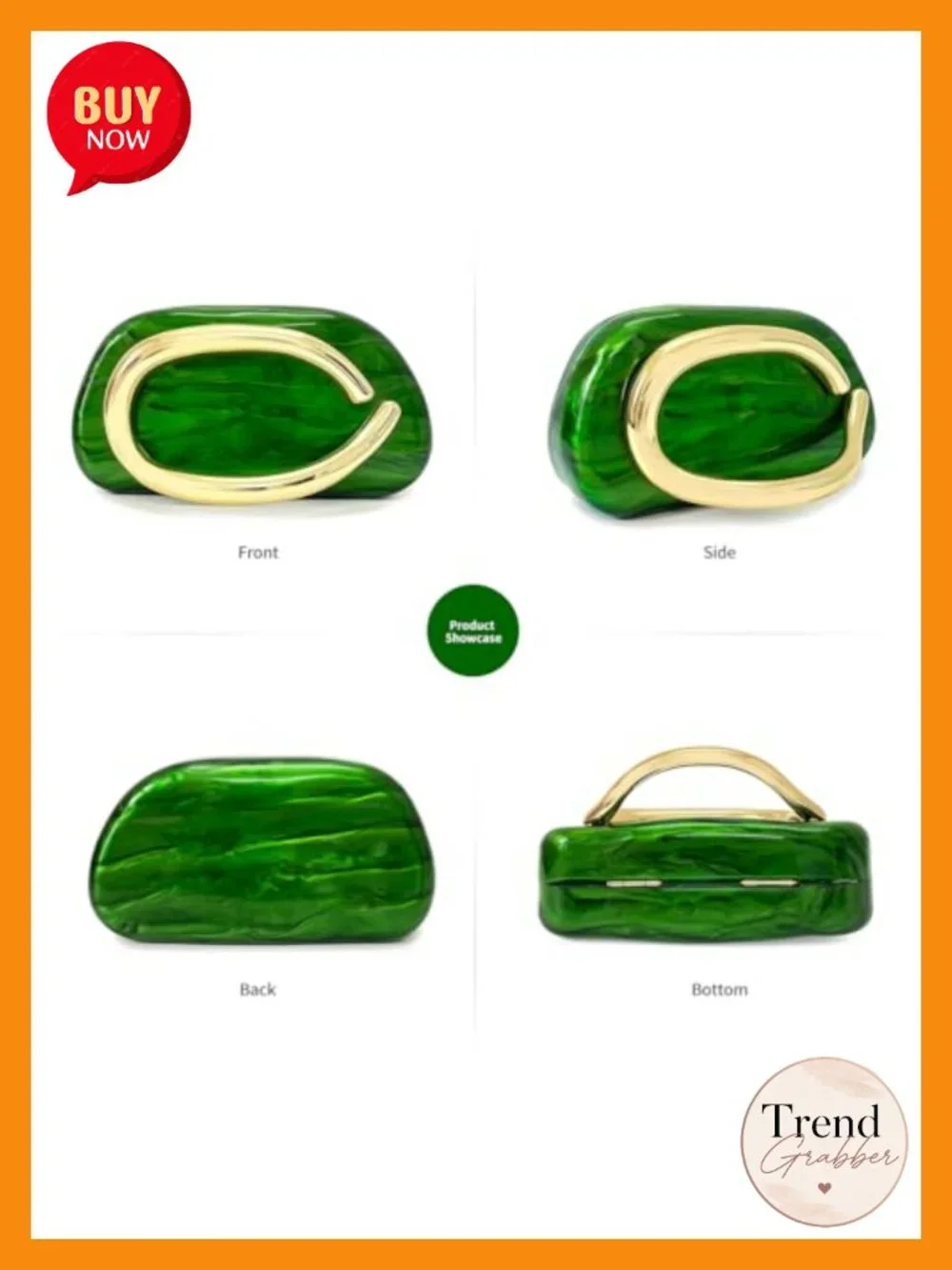 Acrylic Clutch Purse Metal Handle Evening Bag Crossbody Handbag for Wedding